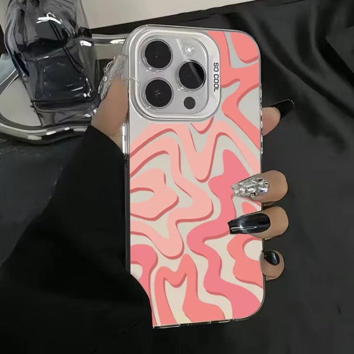 Funda para teléfono 2 en 1 de PC IMD con estampado de rayas onduladas y acabado mate, For iPhone 17e / 16e, For iPhone 17 Pro Max, For iPhone 17 Pro, For iPhone 17, For iPhone Air, For iPhone 16 Pro Max, For iPhone 16 Pro, For iPhone 16 Plus           ...