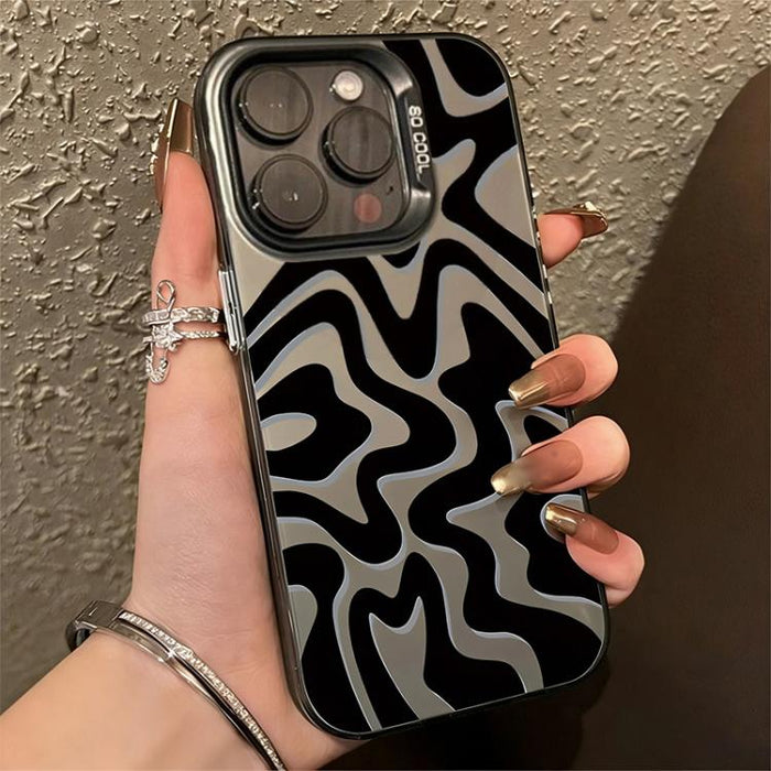 Funda para teléfono 2 en 1 de PC IMD con estampado de rayas onduladas y acabado mate, For iPhone 17e / 16e, For iPhone 17 Pro Max, For iPhone 17 Pro, For iPhone 17, For iPhone Air, For iPhone 16 Pro Max, For iPhone 16 Pro, For iPhone 16 Plus           ...