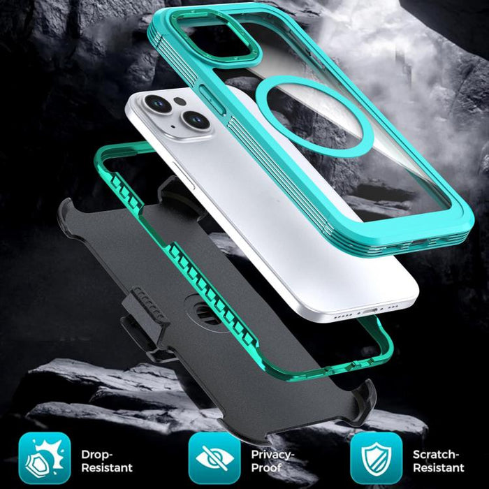 Funda magnética acrílica de cobertura total para teléfono con clip trasero, For iPhone 14 / 13, For iPhone 14 Pro, For iPhone 14 Pro Max, For iPhone 13 Pro Max, For iPhone 13 Pro, For iPhone 12 / 12 Pro, For iPhone 12 Pro Max
