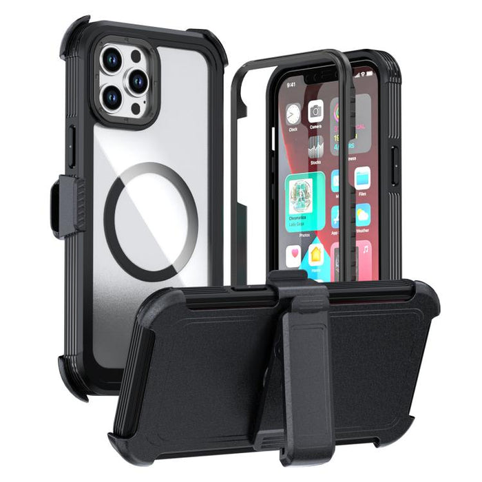 Funda magnética acrílica de cobertura total para teléfono con clip trasero, For iPhone 14 / 13, For iPhone 14 Pro, For iPhone 14 Pro Max, For iPhone 13 Pro Max, For iPhone 13 Pro, For iPhone 12 / 12 Pro, For iPhone 12 Pro Max