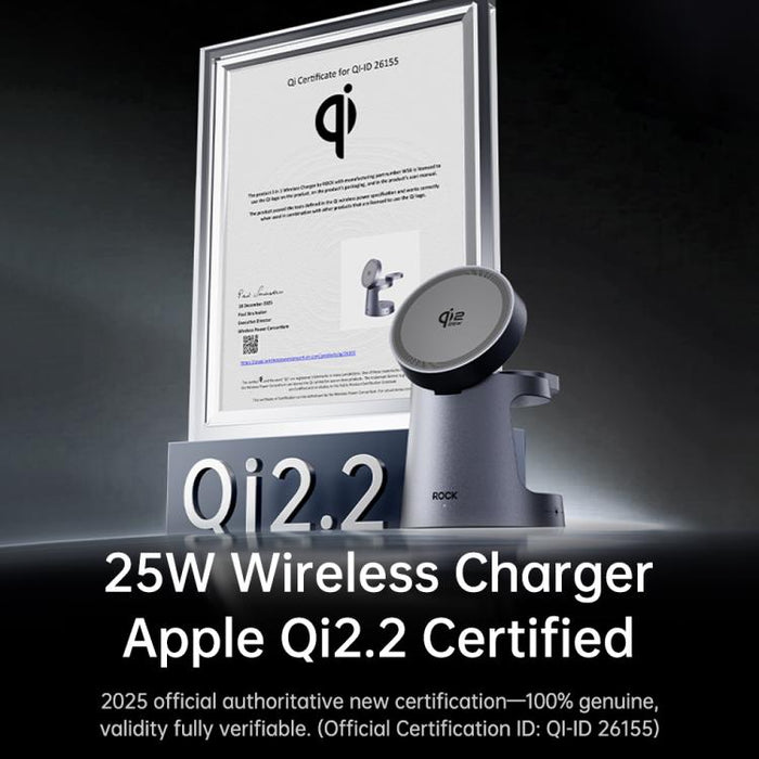 Cargador inalámbrico magnético 3 en 1 ROCK W56 con Qi2.2 de 25 W, W56