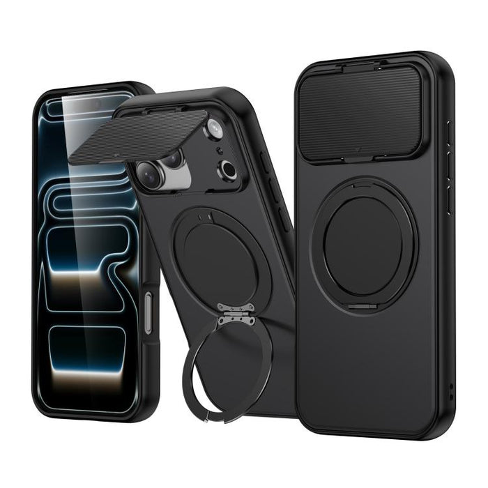 Funda híbrida para teléfono ShellGod con soporte giratorio magnético y protector de lente de PC y TPU., For iPhone 17 Pro Max, For iPhone 17 Pro