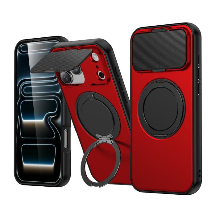 Funda híbrida para teléfono ShellGod con soporte giratorio magnético y protector de lente de PC y TPU., For iPhone 17 Pro Max, For iPhone 17 Pro