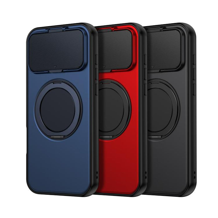 Funda híbrida para teléfono ShellGod con soporte giratorio magnético y protector de lente de PC y TPU., For iPhone 17 Pro Max, For iPhone 17 Pro
