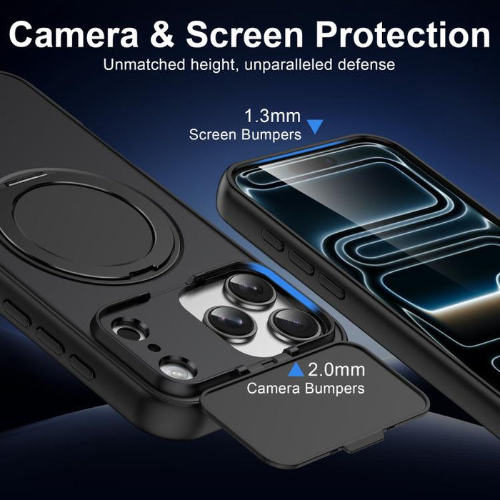 Funda híbrida para teléfono ShellGod con soporte giratorio magnético y protector de lente de PC y TPU., For iPhone 17 Pro Max, For iPhone 17 Pro