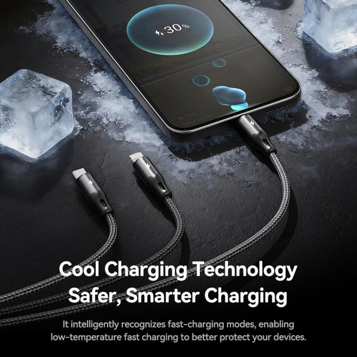 Cable de carga trenzado metálico ROCK RCB0790 de 1,2 m, 3 en 1, USB a 8 pines + Tipo-C + Micro USB., RCB0790