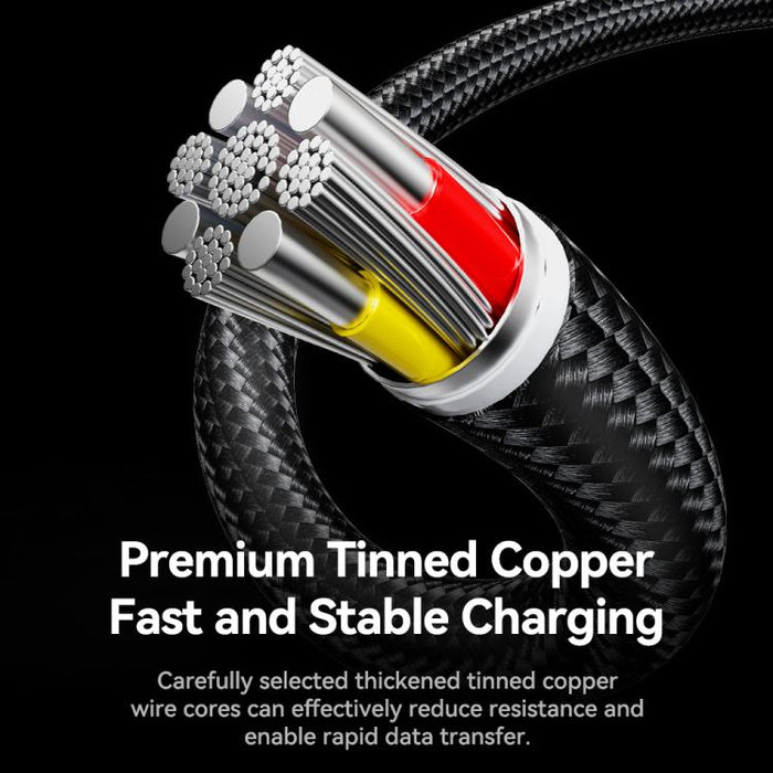 Cable de carga trenzado metálico ROCK RCB0790 de 1,2 m, 3 en 1, USB a 8 pines + Tipo-C + Micro USB., RCB0790
