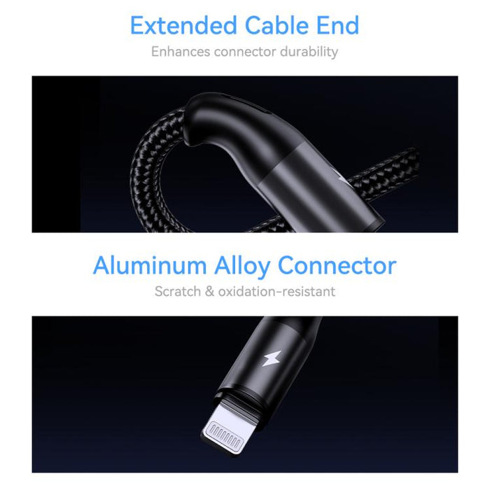 Cable de carga trenzado metálico ROCK RCB0790 de 1,2 m, 3 en 1, USB a 8 pines + Tipo-C + Micro USB., RCB0790