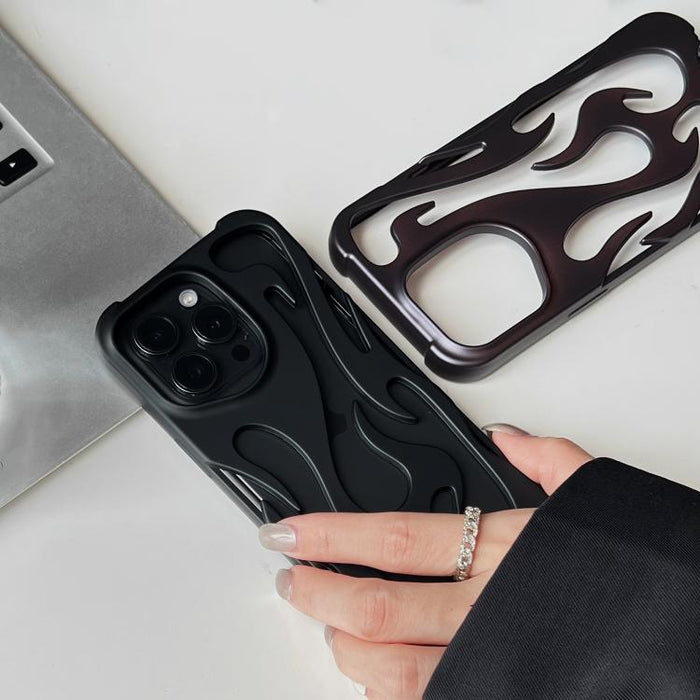 Funda para teléfono de TPU esmerilado con revestimiento de pulverización de enfriamiento Flame Hollow, For iPhone 17 Pro Max, For iPhone 17 Pro, For iPhone 17, For iPhone Air, For iPhone 16 Pro Max, For iPhone 16 Pro, For iPhone 16 Plus, For iPhone 16 ...