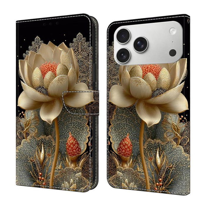 Funda para teléfono de cuero vegano pintado con efecto cristal, For iPhone 17e / 16e, For iPhone 17 Pro Max, For iPhone 17 Pro, For iPhone 17, For iPhone Air, For iPhone 16 Pro Max, For iPhone 16 Pro, For iPhone 16