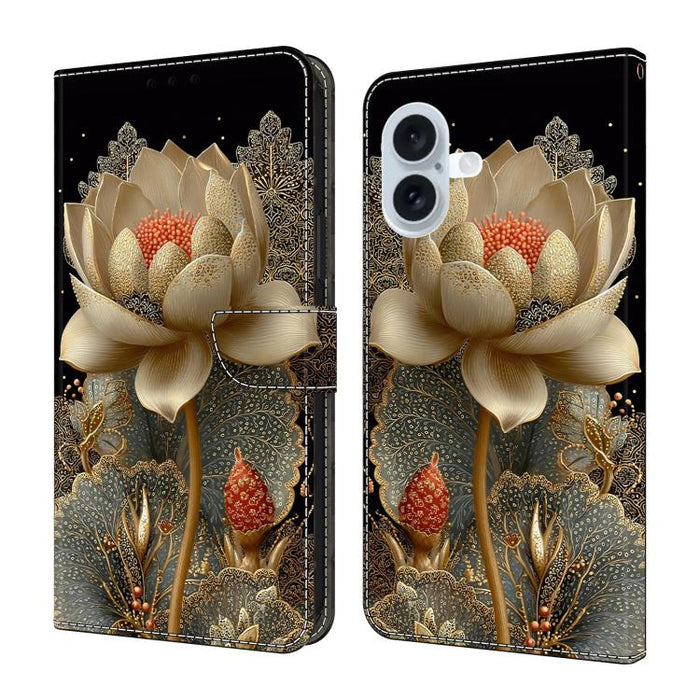 Funda para teléfono de cuero vegano pintado con efecto cristal, For iPhone 17e / 16e, For iPhone 17 Pro Max, For iPhone 17 Pro, For iPhone 17, For iPhone Air, For iPhone 16 Pro Max, For iPhone 16 Pro, For iPhone 16