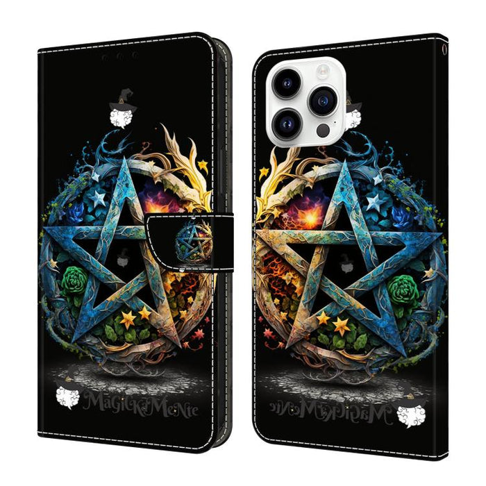 Funda para teléfono de cuero vegano pintado con efecto cristal, For iPhone 15 Pro Max, For iPhone 15 Pro, For iPhone 14 / 13, For iPhone 14 Pro, For iPhone 11