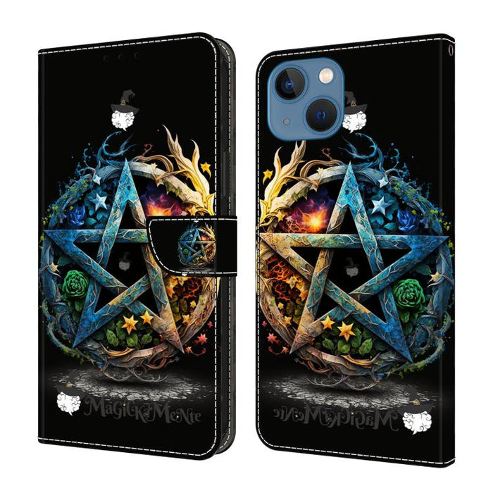 Funda para teléfono de cuero vegano pintado con efecto cristal, For iPhone 15 Pro Max, For iPhone 15 Pro, For iPhone 14 / 13, For iPhone 14 Pro, For iPhone 11