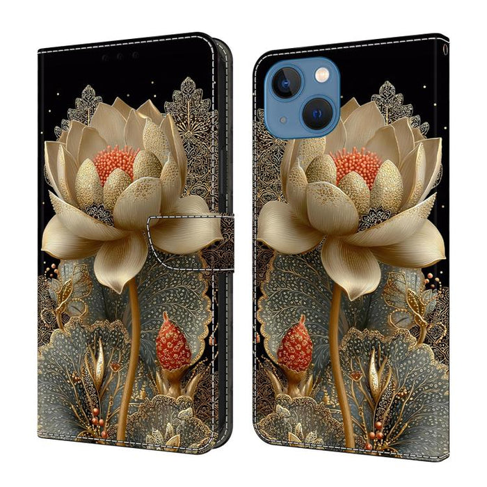 Funda para teléfono de cuero vegano pintado con efecto cristal, For iPhone 15 Pro Max, For iPhone 15 Pro, For iPhone 14 / 13, For iPhone 14 Pro, For iPhone 11
