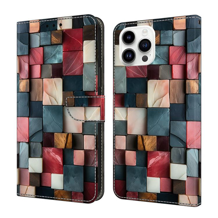 Funda para teléfono de cuero vegano pintado con efecto cristal, For iPhone 15 Pro Max, For iPhone 15 Pro, For iPhone 14 / 13, For iPhone 14 Pro, For iPhone 11