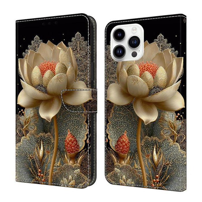 Funda para teléfono de cuero vegano pintado con efecto cristal, For iPhone 15 Pro Max, For iPhone 15 Pro, For iPhone 14 / 13, For iPhone 14 Pro, For iPhone 11