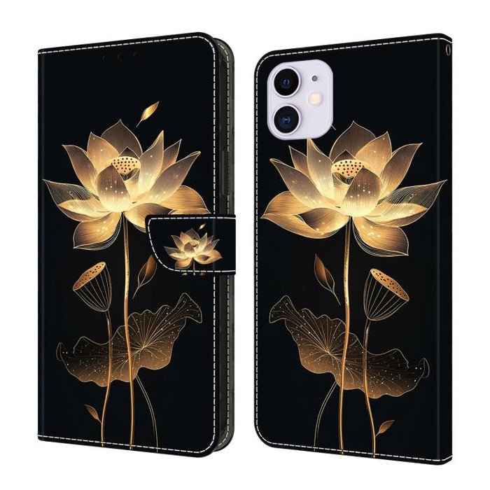 Funda para teléfono de cuero vegano pintado con efecto cristal, For iPhone 15 Pro Max, For iPhone 15 Pro, For iPhone 14 / 13, For iPhone 14 Pro, For iPhone 11