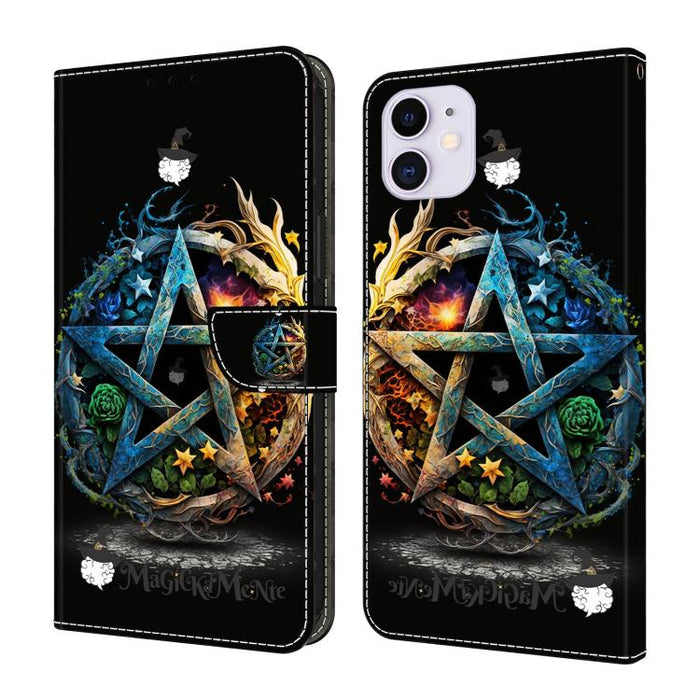 Funda para teléfono de cuero vegano pintado con efecto cristal, For iPhone 15 Pro Max, For iPhone 15 Pro, For iPhone 14 / 13, For iPhone 14 Pro, For iPhone 11