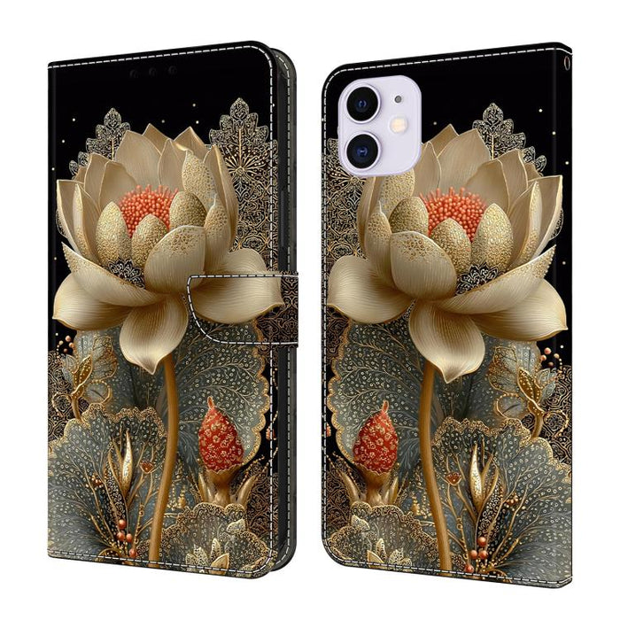 Funda para teléfono de cuero vegano pintado con efecto cristal, For iPhone 15 Pro Max, For iPhone 15 Pro, For iPhone 14 / 13, For iPhone 14 Pro, For iPhone 11