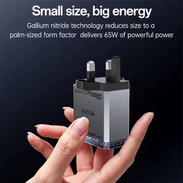 Cargador rápido de tres puertos Yesido YC147 de 65 W con tecnología Mecha GaN, YC147