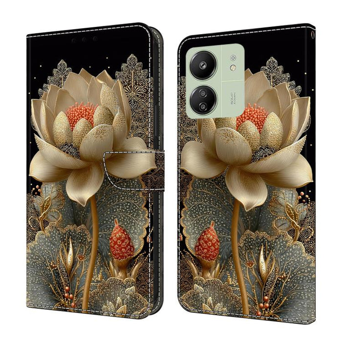 Funda para teléfono de cuero vegano pintado con efecto cristal, For Redmi Note 14 Pro 4G, For Redmi Note 14 4G 163.25mm, For Redmi Note 14 5G, For Redmi Note 14 Pro 5G, For Redmi 14C 4G, For Redmi Note 13 Pro 4G, For Redmi Note 13 4G, For Redmi 13C 4G 5G
