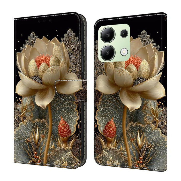 Funda para teléfono de cuero vegano pintado con efecto cristal, For Redmi Note 14 Pro 4G, For Redmi Note 14 4G 163.25mm, For Redmi Note 14 5G, For Redmi Note 14 Pro 5G, For Redmi 14C 4G, For Redmi Note 13 Pro 4G, For Redmi Note 13 4G, For Redmi 13C 4G 5G
