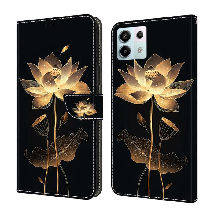 Funda para teléfono de cuero vegano pintado con efecto cristal, For Redmi Note 14 Pro 4G, For Redmi Note 14 4G 163.25mm, For Redmi Note 14 5G, For Redmi Note 14 Pro 5G, For Redmi 14C 4G, For Redmi Note 13 Pro 4G, For Redmi Note 13 4G, For Redmi 13C 4G 5G