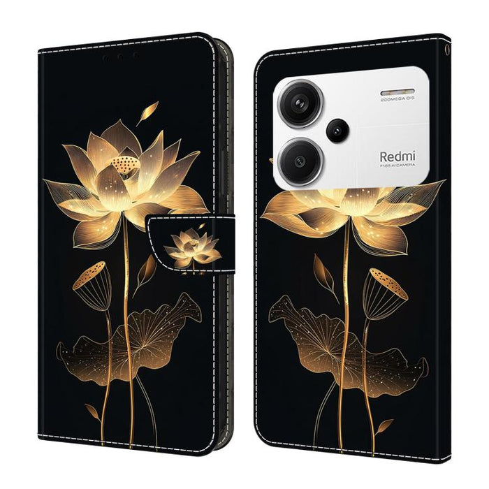 Funda para teléfono de cuero vegano pintado con efecto cristal, For Redmi K70E / Poco X6 Pro, For Redmi Note 13 5G, For Redmi Note 13 Pro+, For Redmi Note 13 Pro 5G