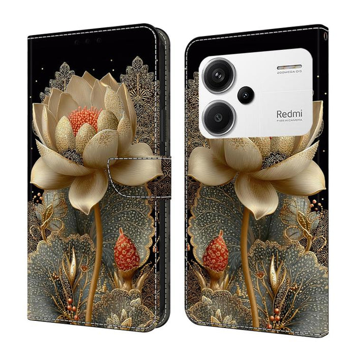 Funda para teléfono de cuero vegano pintado con efecto cristal, For Redmi K70E / Poco X6 Pro, For Redmi Note 13 5G, For Redmi Note 13 Pro+, For Redmi Note 13 Pro 5G