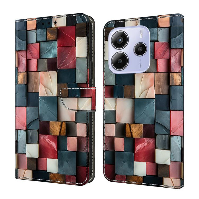 Funda para teléfono de cuero vegano pintado con efecto cristal, For Redmi Note 14 Pro 4G, For Redmi Note 14 4G 163.25mm, For Redmi Note 14 5G, For Redmi Note 14 Pro 5G, For Redmi 14C 4G, For Redmi Note 13 Pro 4G, For Redmi Note 13 4G, For Redmi 13C 4G 5G