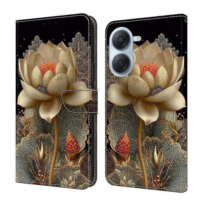 Funda para teléfono de cuero vegano pintado con efecto cristal, For Redmi Note 14 Pro 4G, For Redmi Note 14 4G 163.25mm, For Redmi Note 14 5G, For Redmi Note 14 Pro 5G, For Redmi 14C 4G, For Redmi Note 13 Pro 4G, For Redmi Note 13 4G, For Redmi 13C 4G 5G