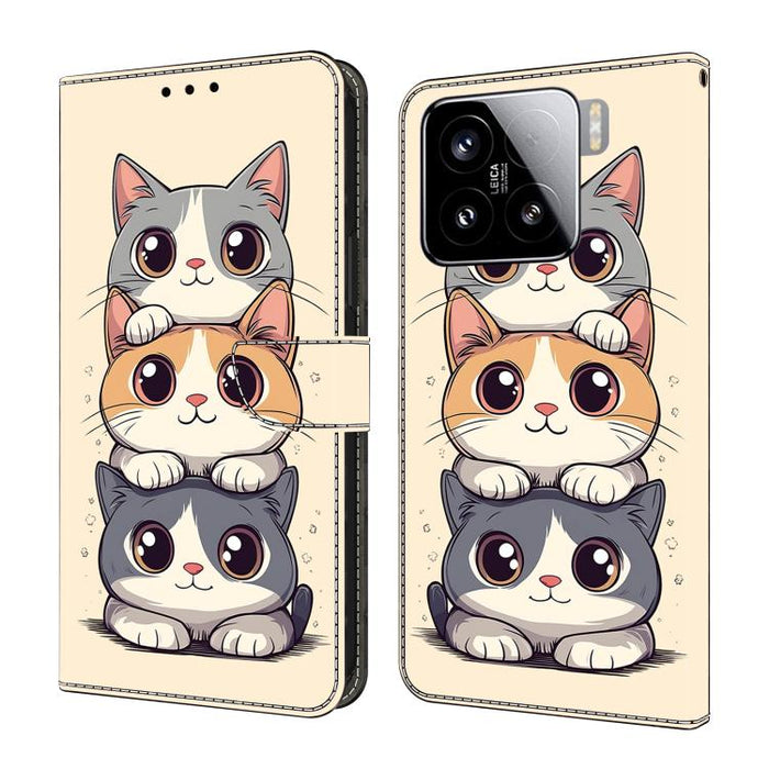 Funda para teléfono de cuero vegano pintado con efecto cristal, For Xiaomi 15T Pro, For Xiaomi 15T, For Xiaomi 15 Pro, For Xiaomi 15