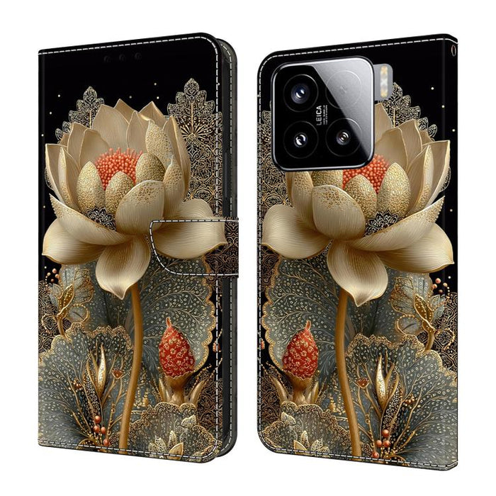 Funda para teléfono de cuero vegano pintado con efecto cristal, For Xiaomi 15T Pro, For Xiaomi 15T, For Xiaomi 15 Pro, For Xiaomi 15