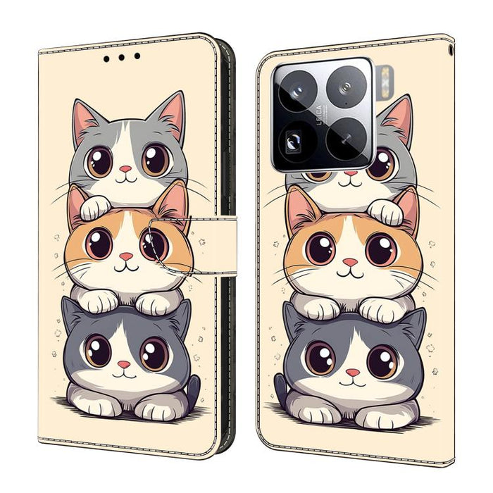Funda para teléfono de cuero vegano pintado con efecto cristal, For Xiaomi 15T Pro, For Xiaomi 15T, For Xiaomi 15 Pro, For Xiaomi 15
