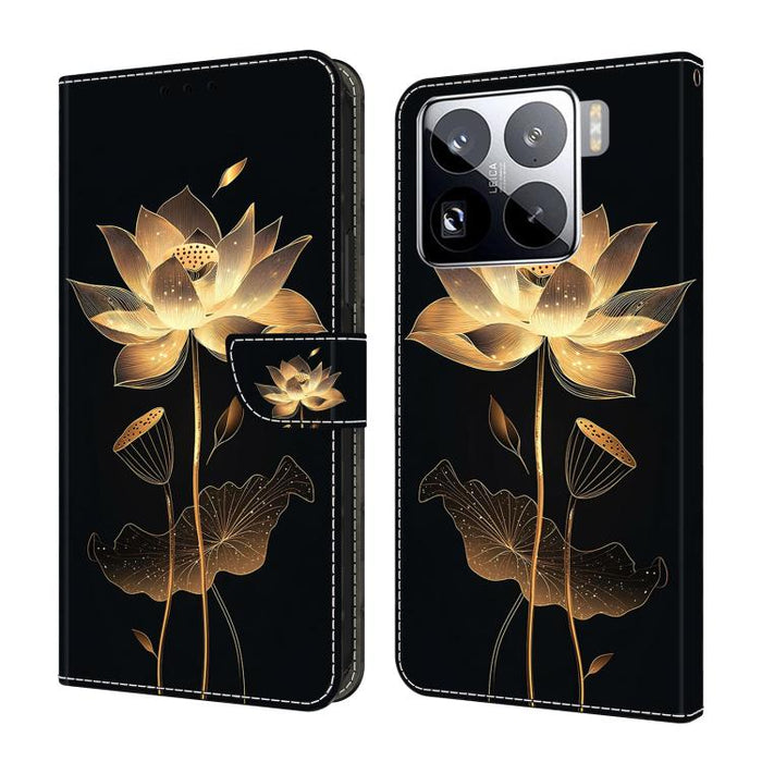 Funda para teléfono de cuero vegano pintado con efecto cristal, For Xiaomi 15T Pro, For Xiaomi 15T, For Xiaomi 15 Pro, For Xiaomi 15