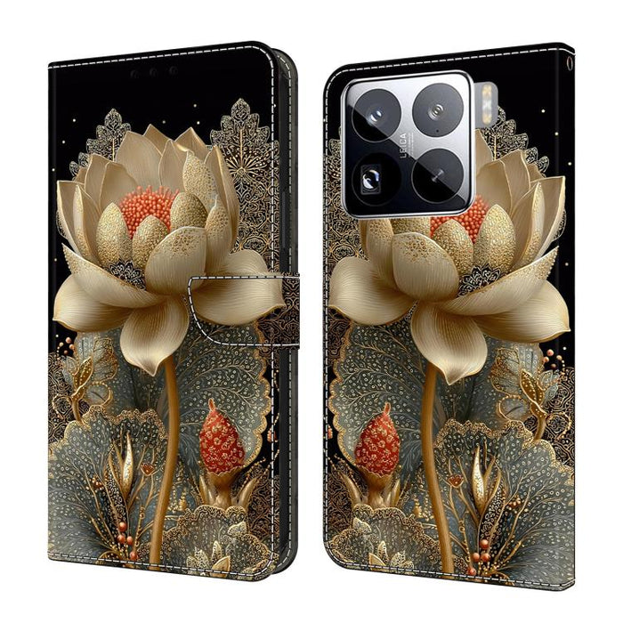 Funda para teléfono de cuero vegano pintado con efecto cristal, For Xiaomi 15T Pro, For Xiaomi 15T, For Xiaomi 15 Pro, For Xiaomi 15