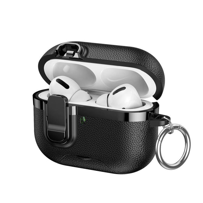 Soporte oculto. Funda protectora para auriculares inalámbricos con textura de cuero vegano galvanizado., For AirPods Pro 3, For AirPods Pro 2, For AirPods Pro