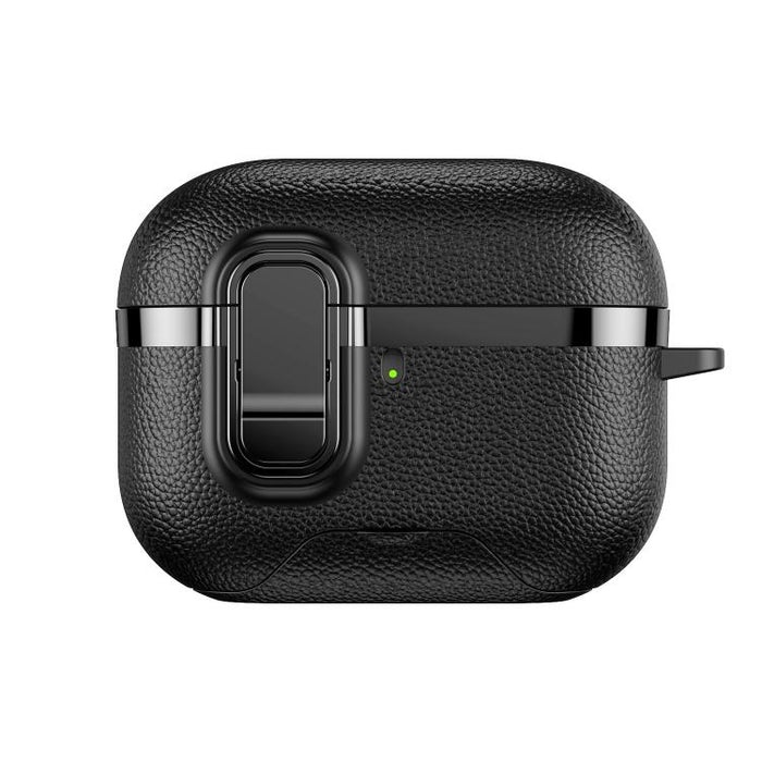 Soporte oculto. Funda protectora para auriculares inalámbricos con textura de cuero vegano galvanizado., For AirPods Pro 3, For AirPods Pro 2, For AirPods Pro