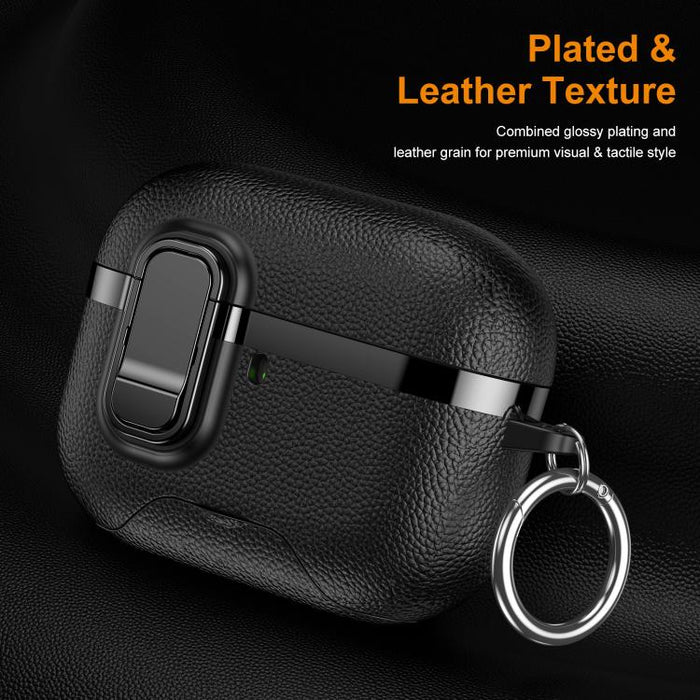 Soporte oculto. Funda protectora para auriculares inalámbricos con textura de cuero vegano galvanizado., For AirPods Pro 3, For AirPods Pro 2, For AirPods Pro