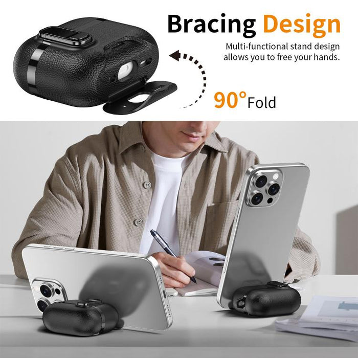 Soporte oculto. Funda protectora para auriculares inalámbricos con textura de cuero vegano galvanizado., For AirPods Pro 3, For AirPods Pro 2, For AirPods Pro