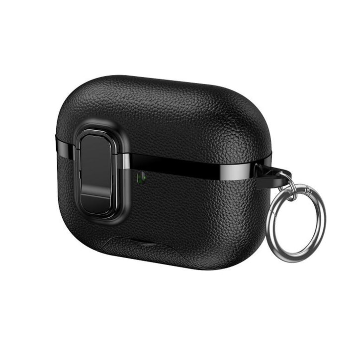 Soporte oculto. Funda protectora para auriculares inalámbricos con textura de cuero vegano galvanizado., For AirPods Pro 3, For AirPods Pro 2, For AirPods Pro