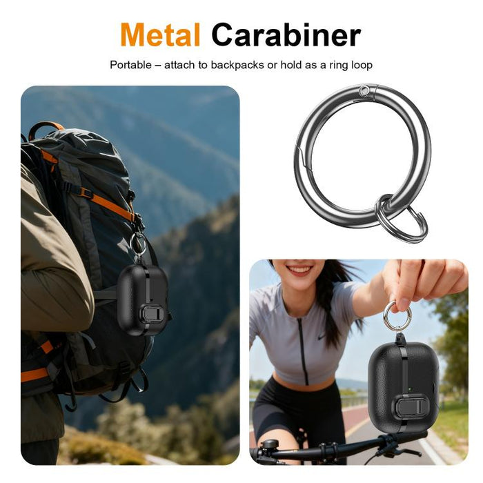 Soporte oculto. Funda protectora para auriculares inalámbricos con textura de cuero vegano galvanizado., For AirPods Pro 3, For AirPods Pro 2, For AirPods Pro
