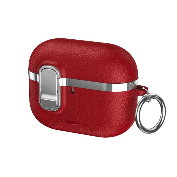 Soporte oculto. Funda protectora para auriculares inalámbricos con textura de cuero vegano galvanizado., For AirPods Pro 3, For AirPods Pro 2, For AirPods Pro