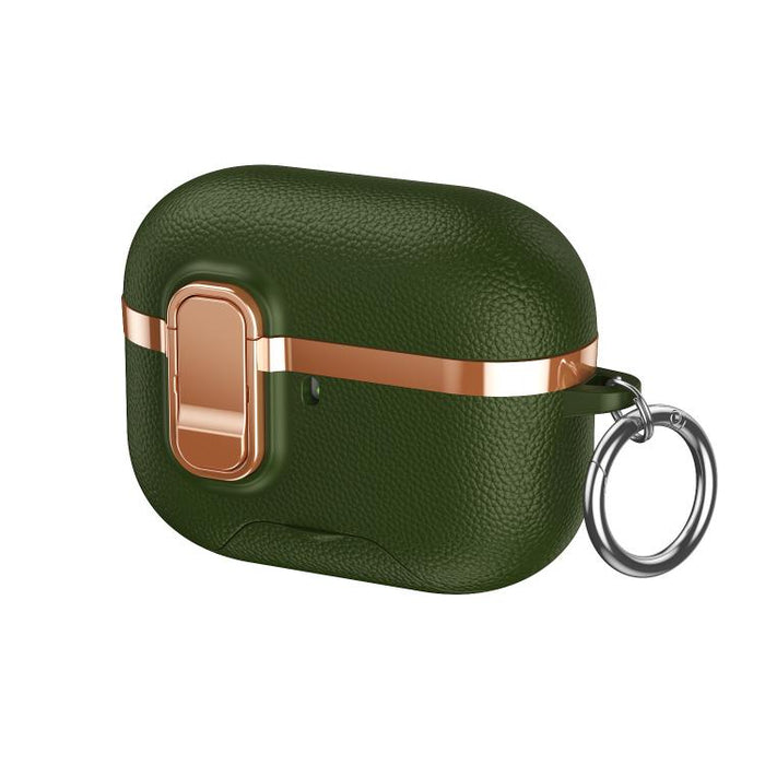 Soporte oculto. Funda protectora para auriculares inalámbricos con textura de cuero vegano galvanizado., For AirPods Pro 3, For AirPods Pro 2, For AirPods Pro