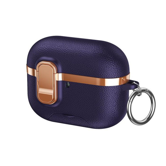Soporte oculto. Funda protectora para auriculares inalámbricos con textura de cuero vegano galvanizado., For AirPods Pro 3, For AirPods Pro 2, For AirPods Pro