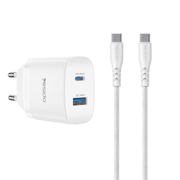 Cargador rápido Yesido PD45W con interfaz dual USB y Tipo-C, EU Plug, UK Plug, US Plug