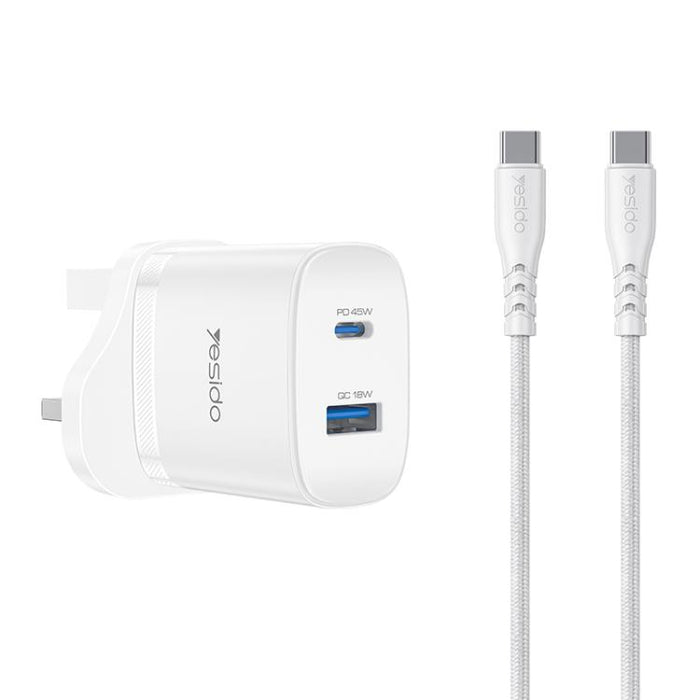Cargador rápido Yesido PD45W con interfaz dual USB y Tipo-C, EU Plug, UK Plug, US Plug