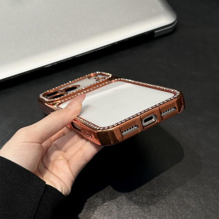 Funda para teléfono híbrida de PC y TPU con diamantes de imitación y galvanoplastia, For iPhone 17 Pro Max, For iPhone 17 Pro