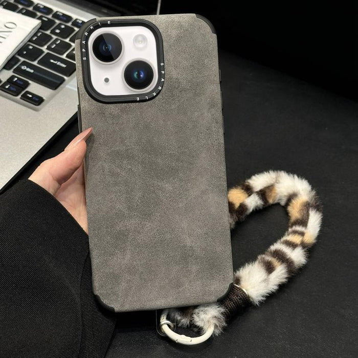 Funda para teléfono de TPU de tela de gamuza sintética con cuerda de peluche de conejo serigrafiada, For iPhone 17 Pro Max, For iPhone 17 Pro, For iPhone 17, For iPhone 16 Pro Max, For iPhone 16 Pro, For iPhone 16, For iPhone 15 Pro Max, For iPhone 15 ...