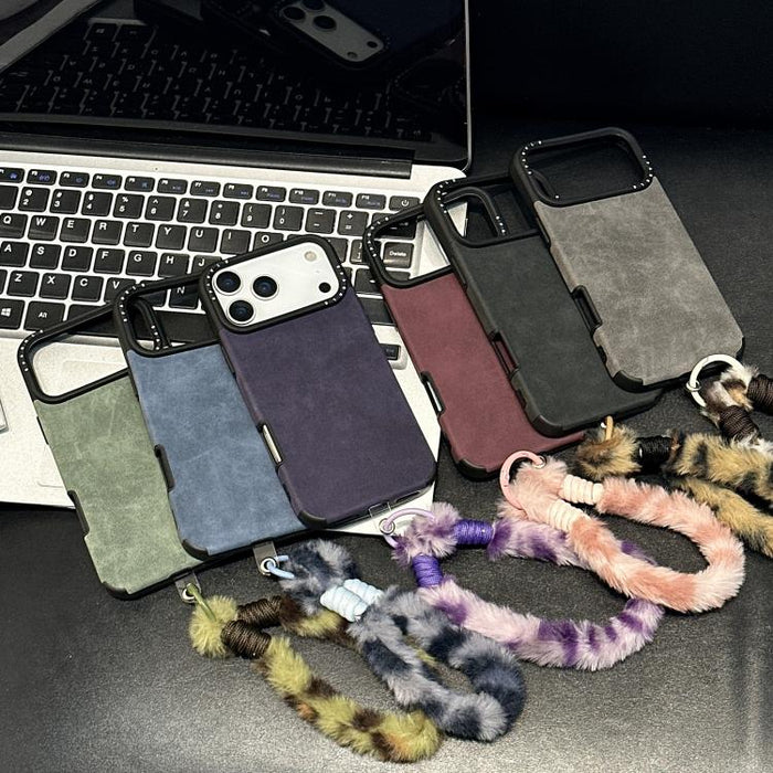 Funda para teléfono de TPU de tela de gamuza sintética con cuerda de peluche de conejo serigrafiada, For iPhone 17 Pro Max, For iPhone 17 Pro, For iPhone 17, For iPhone 16 Pro Max, For iPhone 16 Pro, For iPhone 16, For iPhone 15 Pro Max, For iPhone 15 ...